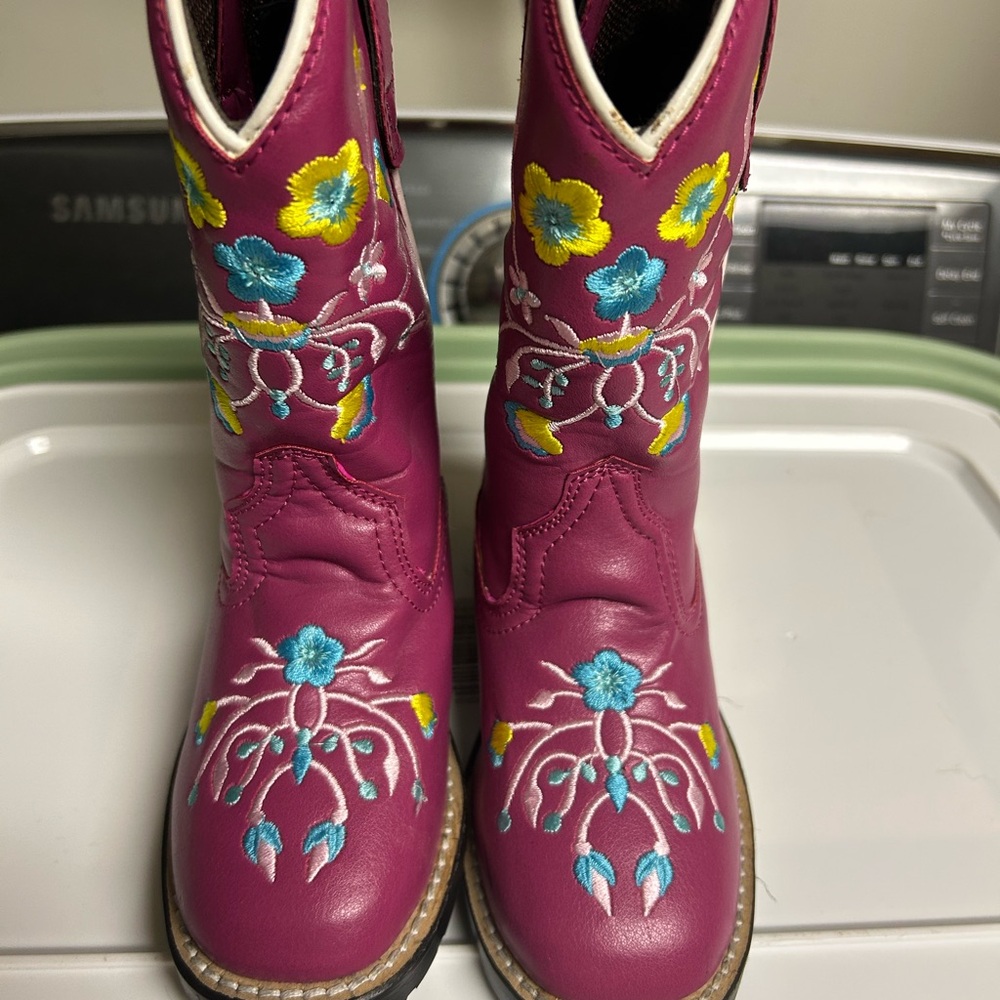 Kids Embroidered Pink Boots